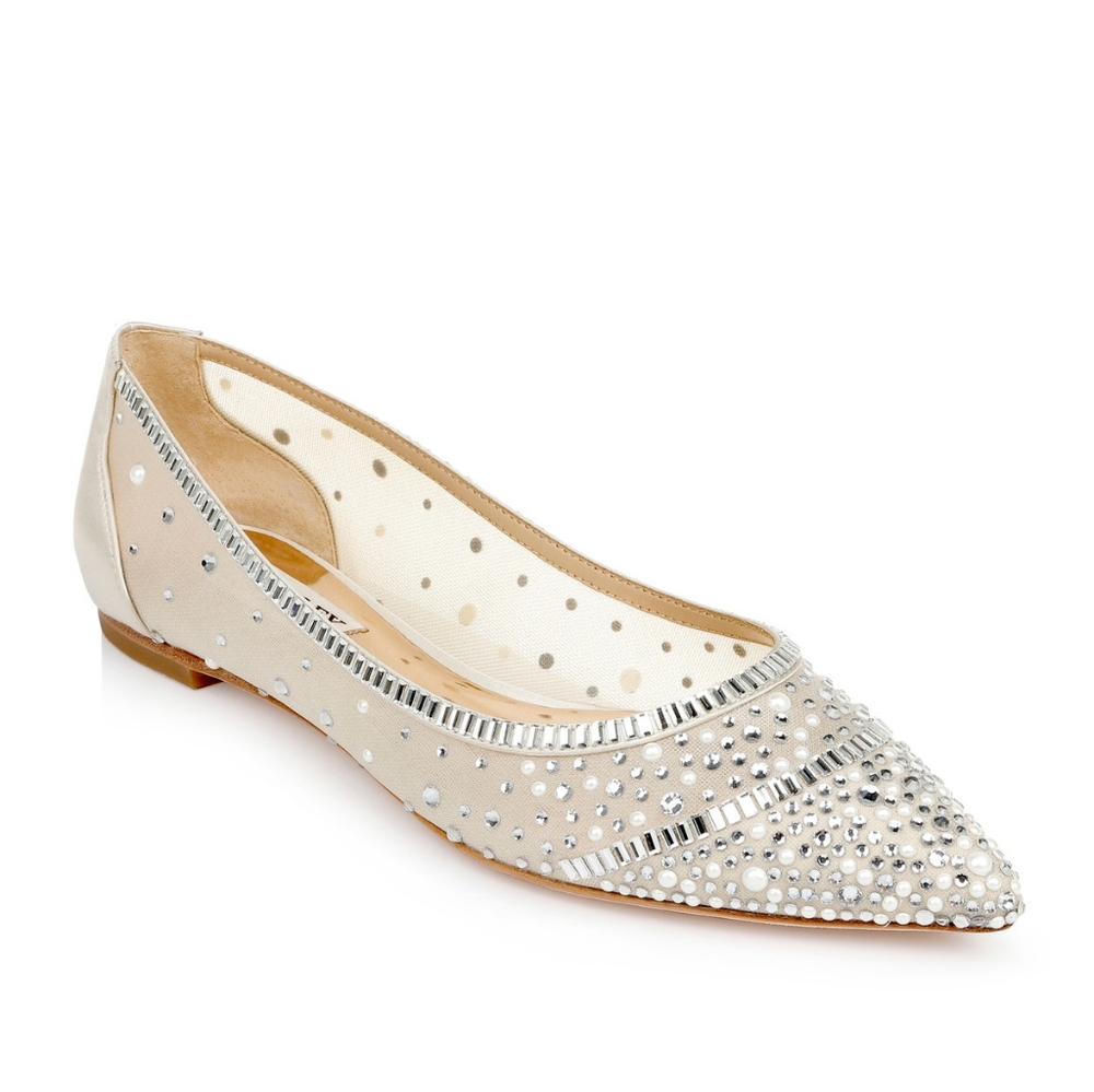 Badgley Mischka Babette Bejeweled Mesh Flat $198